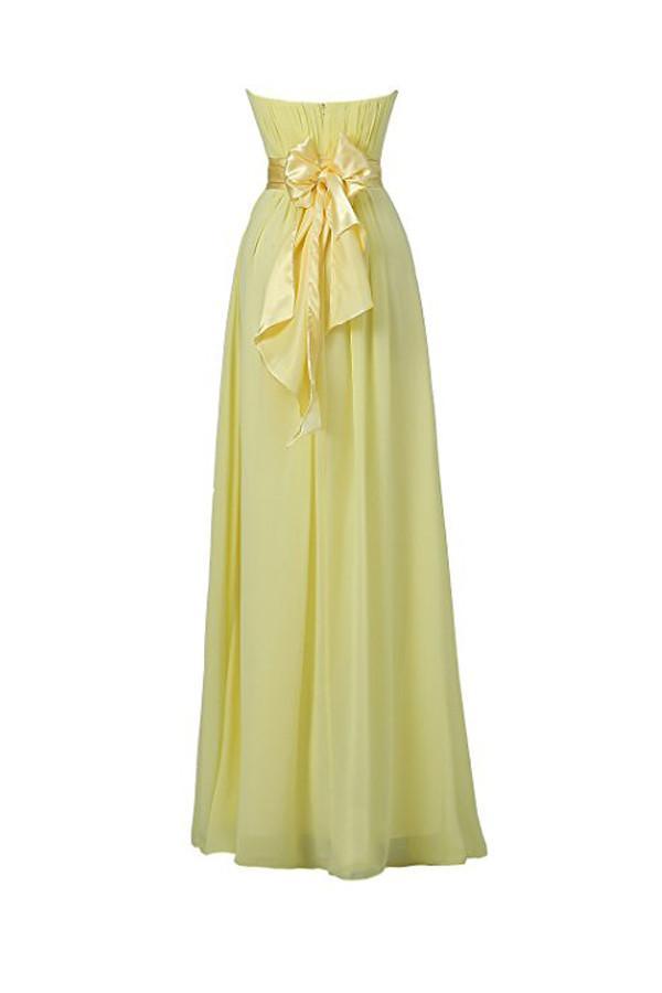 Vestidos de fiesta largos de gasa amarillos con escote corazón para damas de honor BD007
