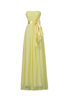 Robe de bal longue en mousseline jaune à décolleté cœur pour demoiselle d'honneur BD007