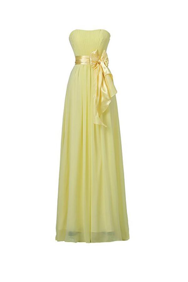 Vestidos de fiesta largos de gasa amarillos con escote corazón para damas de honor BD007