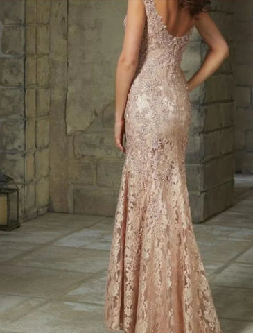 Vestido de fiesta estilo sirena, elegante vestido floral para invitada a boda, vestido de noche formal, escote redondo, sin mangas, largo hasta el suelo, encaje con inserciones de encaje.